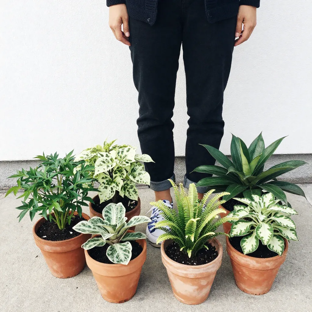 Entré med stora växter i krukor